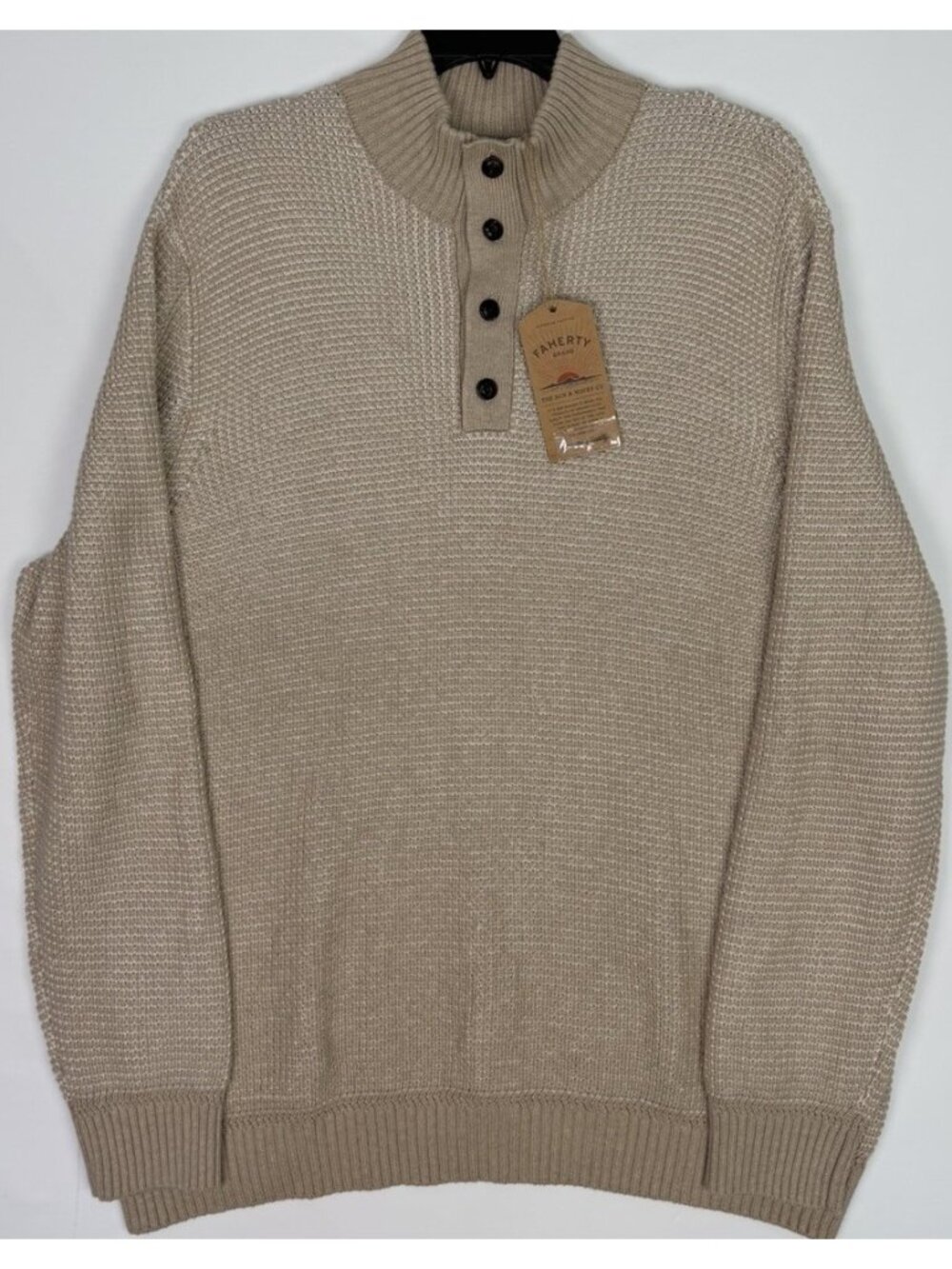 Faherty Brand 2XLT Quarter Button Sweater Mens Alpine Khaki Cotton Cashmere NEW